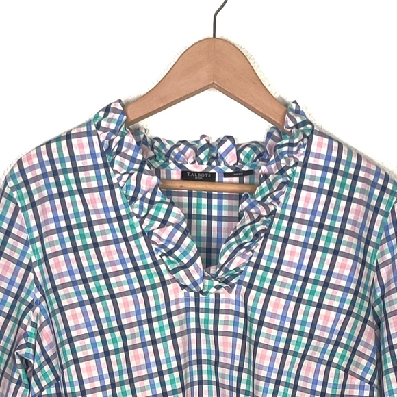 Talbots Plaid Ruffle Neck Blouse - Picture 3 of 3